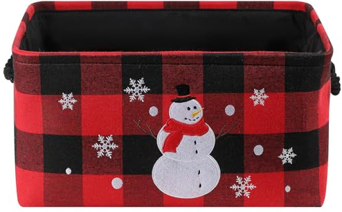 Cesto Portaoggetti Natalizio, Cestos di Natale Grande Scatola di Stoccaggio con Motivo Scozzese Classico, Pieghevole cose di Natale per la Casa Cestino con manico, Stile Rustico Organizer Cesta Regalo