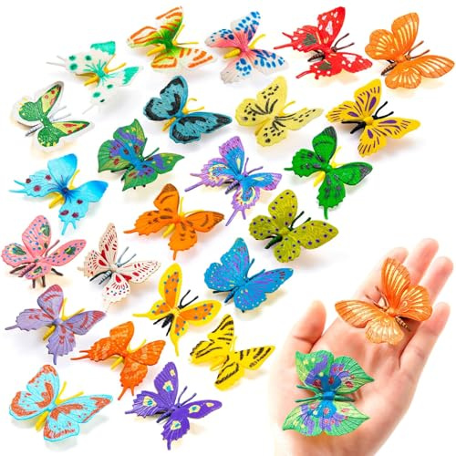 TCSYLSC 24 PCS Plastic Butterflies Toy, Butterfly Action Figures Art Toys | 24 Styles Colorful Lifelike Interactive Butterfly Decoration for Kindergarten, School Education and Animal Themed Party Decor
