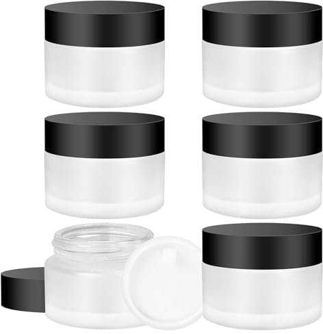 6 Pcs Empty Cream Jars 30ml, Glass Cream Bottles, Sample Containers Pots Bottles with Lids, Cosmetic Face Cream Jars Bottle for Travel Makeup Creams Powder Cosmetic Storage