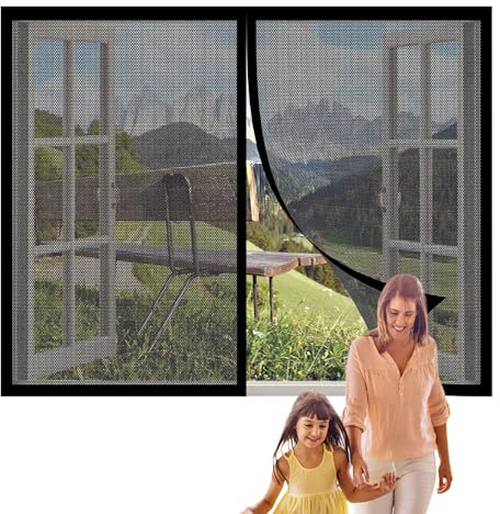 Mosquitera Magnetica Ventana 117 x 95 cm sin Taladrar Mosquiteras Magnética Anti Insectos Cierre Magnético Automático para Balcón y Puerta Ventana, Negro