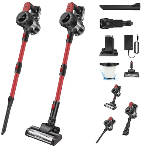Cordless Vacuum Cleaner Upright Handheld Stick Lightweight Electric Brooms with Headlights, Filters, 3000mAh Rechargeable Lithium Battery, Deeps Clean, Anti-Tangle, for Carpet, Pet Hair, All Floors