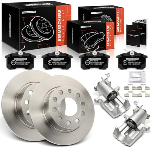 Frankberg 2x Bremssattel + 2x Bremsscheiben + 4x Beläge Hinten Ø253mm | Kompatibel mit Yeti 5L A3 8P1 Leon 1P1 Altea 5P1 Golf V 1K1 Golf VI 5K1 E.O.S Replace# 1J0698451C