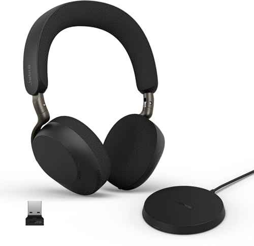 Jabra Evolve3 75 On-Ear Bluetooth Headset kabellos mit Mikrofon, Schwarz | Mit Ladestation, USB-A, KI-Sprachanruf, Erweiterte Aktive Geräuschunterdrückung, 22h Akku, für Online Meeting Apps