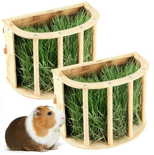 Behogan 2 Stück 25 x 18.8 x 13 cm Heuraufes aus Holz, Heuraufe Kaninchen, Heu Futterspender, Heuraufe Meerschweinchen, Hasen Zubehör, Kaninchen Zubehör für Hasen Meerschweinchen Chinchilla