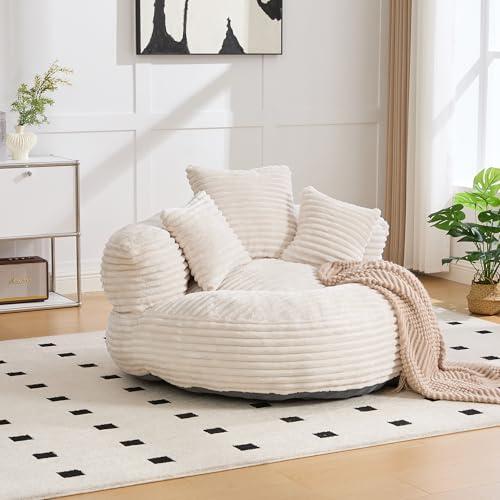 Ligterra Boneless Couch, Sitzsack, Lesesessel, Faules Sofa, Loungesessel aus Cordstoff, mit Hoher Rückenlehne & 3 Kissen, für Schlafzimmer, Wohnzimmer, Spielzimmer, 108×108×52cm (Beige)