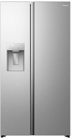 Hisense RS5P528STIE Side-by-Side mit Eis-, Crushed- und Wasserspender/ 528L/ Wassertank/ConnectLife/Supercool/Big Box/Flat Duct/XXL Türfach/BxHxT: 91,1×178,6×61,5cm/ Edelstahl [Energieklasse E]