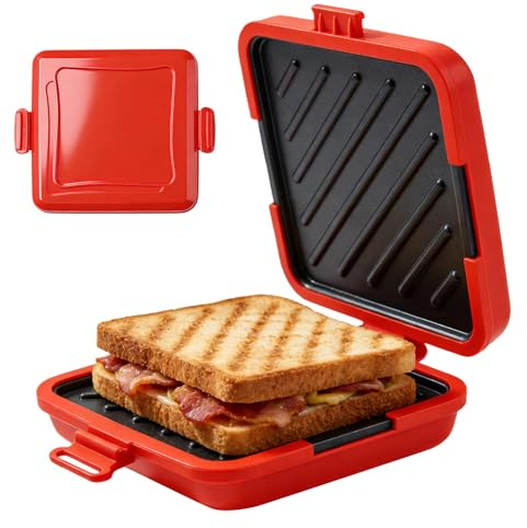 Leikurvo Sandwich Maker e Waffle, Tostapane per Forno a Microonde, Antiaderente, Pannelli Sandwich Senza Fili, Rosso