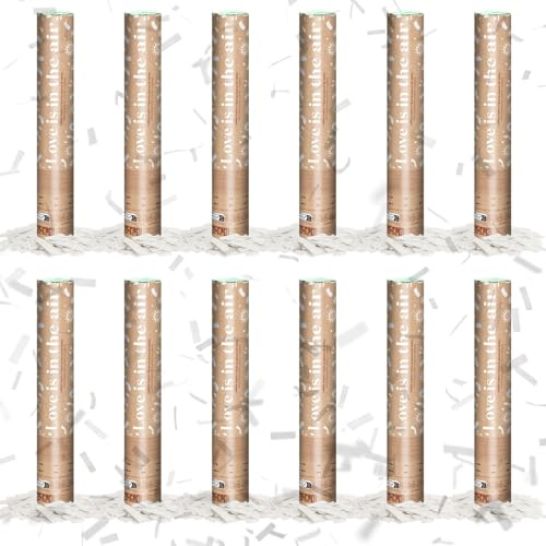 OH YEAH - 12 Unidades - Cañón Confeti Tiras Blancas - 30 cm - Fiestas y Celebraciones - Ideal para Bodas, Cumpleaños, Eventos y Despedidas - Gran Potencia de Alcance - FÁCIL DE USAR