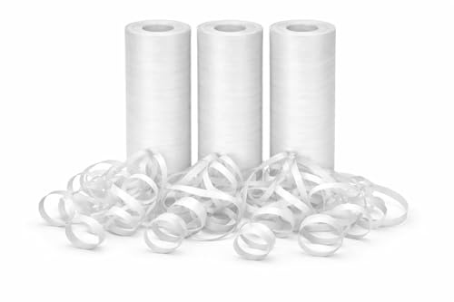 3 Luftschlangen * WEISS * Deko für Party und Geburtstag | 3 Rollen je 20x Schlangen, 4m lang, Schwer Entflammbar, Made in EU | Mottoparty Fasching Karneval Hochzeit weißen, Farbe: Weiß
