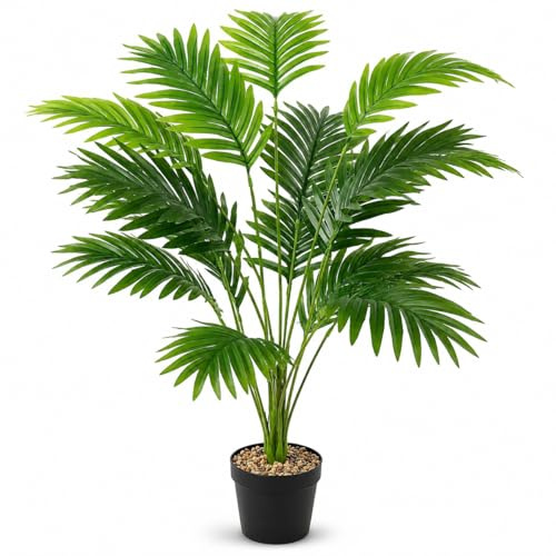 Palma Artificiale in Vaso Piante Finte da Interno ed Esterno, Pianta Finta Tropicale Areca con Foglie Realistiche per Decorare Casa, Ufficio, Giardino e Soggiorno (Palma Areca Da 82 Cm)