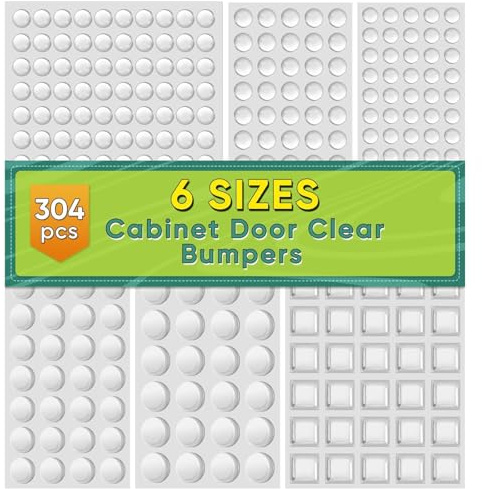 ONUEMP 304pcs Cabinet Door Bumpers Clear, Adhesive Rubber Feet Silicone, Sound Dampening Door Slam Stopper Non Slip Furniture Pads Wall Protector for Cutting Board, Drawers, Glass Cabinet