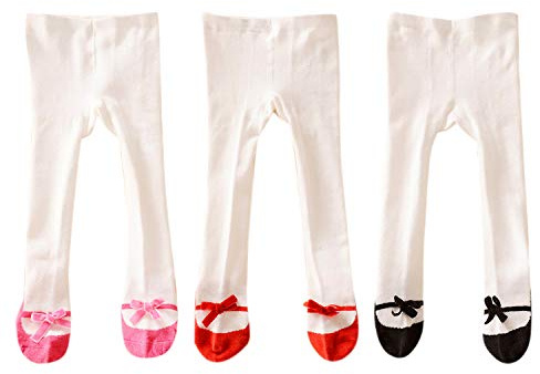 XPX Indumento 3 Pack Anti-Skid Collant in Cotone Con Fiocco per Neonate e Ragazze 0-3Y, Leggings Multicolore 0-12 Mesi