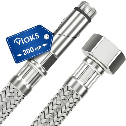 VIOKS Wasserschlauch 1/2 Zoll (19,3mm) ÜM x M10 200 cm & Schlauch für Wasserhahn Anschlussschlauch Flexschlauch fuer WC Spülkasten Waschbecken Küchenarmatur Bad & Flexibler Armaturenschlauch
