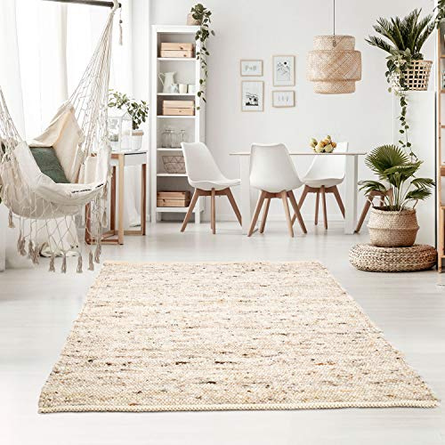 Taracarpet Handweb-Teppich Oslo Wolle im Skandinavischem Landhaus Design Wohnzimmer Esszimmer Schlafzimmer Flur Läufer beidseitig verwendbar 250x340 cm Sand Multi