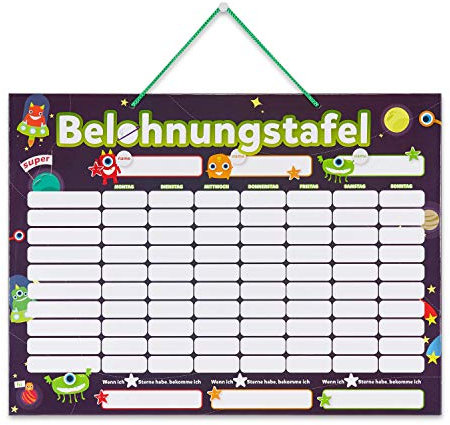 Supremery abwischbare Belohnungstafel magnetisch 43x30cm - Kinder Aufgaben Tafel - Magnettafel inkl. 250 Sternchen und Magnet Stift - Sterne Aufgabenplan