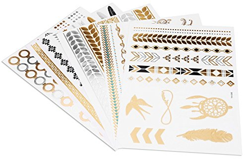 Temporäre Tattoos, 5 Stück Mixed Metallic Golden Silver Buntes Muster Temporäre Einweg-Arm-Tattoo-Aufkleber Flash Fake Waterproof Tattoo-Aufkleber - Für Erwachsene oder Kinder