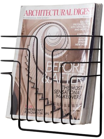 MyGift Modern Design Black Metal Wire Wall Mounted Magazine and File Folder Holder Organizer Rack
