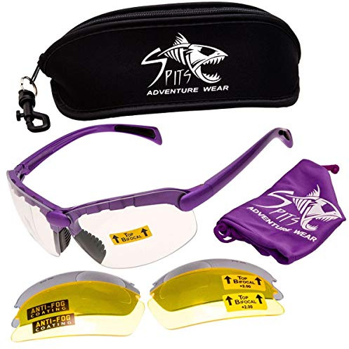 Spits Eyewear C2 Top Focal Magnifying Shooting Safety Glasses, 7 Frame Colors (Frame Color: Purple, Magnifier: 2.5)