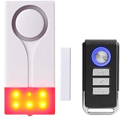 Mengshen Alarma de ventana de puerta, alarma antirrobo de luz de sonido para la seguridad del garaje del apartamento - incluye 1 alarma y 1 mando a distancia