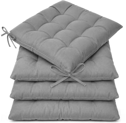 Casabella Pack of 6 Seat Pad for Dining Chair Garden Kitchen Chair Cushion With Tie On_9 Stitch_Silver Indoor/Outdoor Comfortable chair pads for Kitchen seat pads 9 stitch cushions