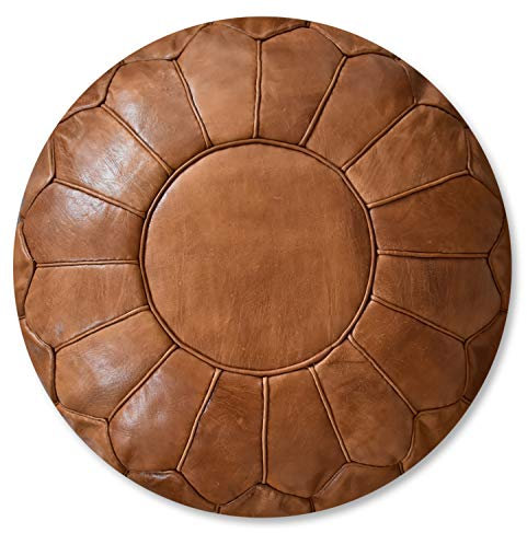 See the Good XL Echtleder Pouf - Handgefertigt - gefüllt geliefert - Ottoman Sitzsack Fußhocker Puff (Karamellbraun)