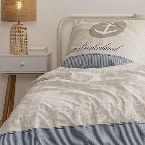 termana Anker Bettwäsche (2 - teilig 155x220) Küstenkind Bettwäsche-Set 80x80 + 155x220 cm in Übergröße
