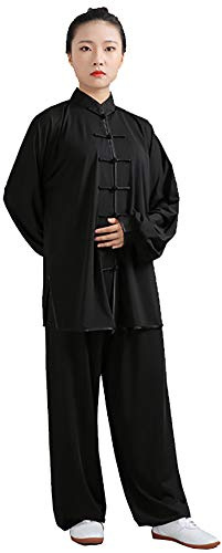 Daoba Uniforme de Tai Chi para mujer, traje chino tradicional de Tai Chi, ropa de artes marciales, ropa de manga larga, ejercicios matutinos, ropa de kung fu, Negro, M