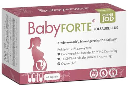 BabyFORTE® FolsäurePlus OHNE JOD | Schwangerschaftsvitamine ohne Jod | vegan | 60 Kapseln | Kinderwunsch Vitamine ohne Jod