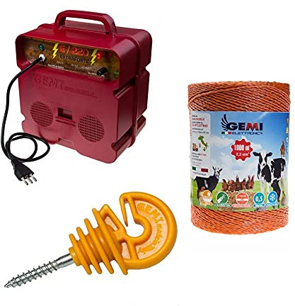 Gemi Elettronica Kit Professionale Recinto Elettrico 220V con Filo 1000m 2,2mmq e 200 Isolatori