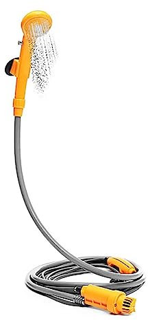 Baceyong Kit de ducha exterior portátil, ducha portátil de camping de 12 V con bomba, cable de 5 m con enchufe para encendedor de cigarrillos, compacto de 7 litros de agua por minuto.