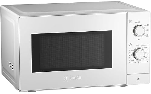 Bosch FFL020MW0 Serie 2 - Microondas, 26 x 44 cm, 800 W, plato giratorio de 27 cm, tope de puerta izquierda, soporte de limpieza, iluminación LED, iluminación uniforme, color blanco (nuevo)