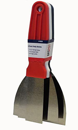 Warner Manufacturing 10829A DIY Flex Putty Knife, New Knive, Red/White/Blue, NEW! 3-Pack (1-1/4, 3 & 4)