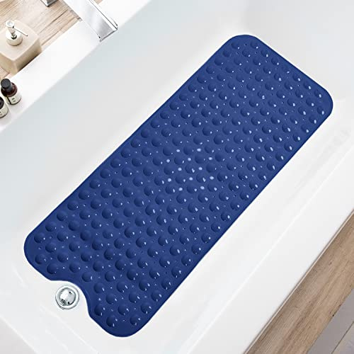 TEESHLY Bathtub Mats for Shower Tub Extra Long Non-Slip Bath Mat, Shower Mat with Drain Holes and Suction Cups, Bath Tub Mat for Bathroom with Machine Washable (Navy Blue)