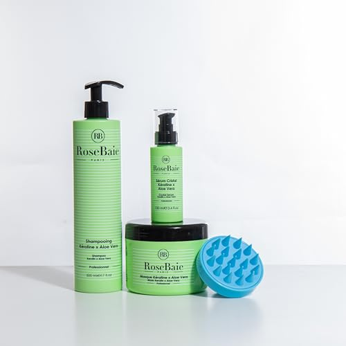ROSEBAIE | Routine Trio Aloe Vera et Kératine | Purification et Hydratation | Shampoing 500ml | Masque 500ml | Sérum 100ml | Brosse massante offerte