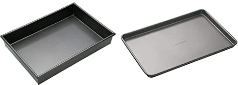 MasterClass 35 x 24 cm Baking/Roasting Tray with PFOA Free Non Stick, Grey & Large Baking Tray with PFOA Free Non Stick, Robust 1 mm Carbon Steel, 39 x 27 cm