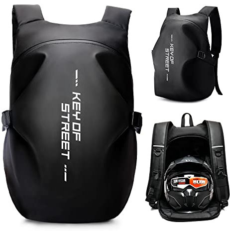 HYC00 Sacs à Dos de Moto pour Homme Femme, Sac à Dos Moto étanche, Accessoires de Motos,Réfléchissantes Sac de Casque de Moto,Grande Sacs pour Ordinateur Portable pour Casque Vélo Voyage école,A-Noir