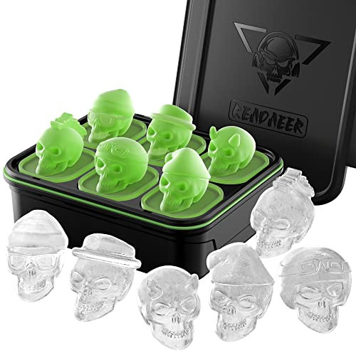 3D Totenkopf Eiswürfelformen Eisformen 3D Schädel Model 6 Stück Silikon Schädel Eisform mit Deckel, BPA-frei, Totenkopf Schokoladenform, große multifunktionale Form