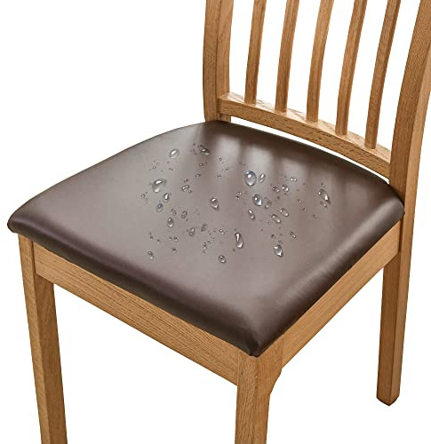 Bestenrose Dining Chair Covers for Set of 6 Waterproof Seat Slipcover PU leather Seat Covers for Dining Room kitchen Chairs Removable Chair Seat Cushion Cover with Fixing Buckle