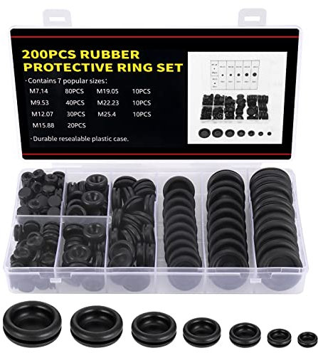 Zocipro 200 Stück Kabeldurchführung Gummi, Gummistopfen Set, Blindstopfen Gummi mit 7 Größen o ring Sortiment zum Schutz von Drähten, Steckern, Kabellöchern (7/9/12/16/20/22/25 mm)