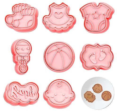 8Pcs Baby Shower Cookie Cutter, Jagowa Plastic Cookie Mold 3D Cookie Stamps Baking Tools for DIY Fondant Pastry Cake Decoration (Style B)