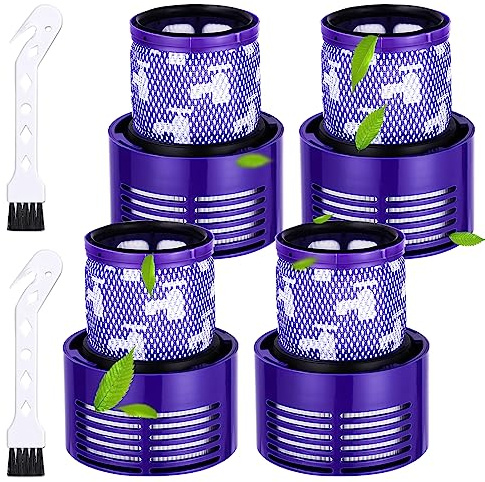 Birshe 4 Stück Filter for Dyson V10 SV12, Waschbarer Ersatz Filter für Dyson Staubsauger V10 SV12 mit 2 Reinigungsbürste Cyclone Animal Absolute Staubsauger Ersatzteil Ersetzen Sie # DY-969082-01