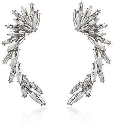 fdsmall 14K Gold überzogene Cubic Zirkonia Ohr Crawler Ohrringe 2PC Kristallblatt Kletterer Crawler Schmuck Jacke Ohrringe für Frauen Mädchen (Silber)