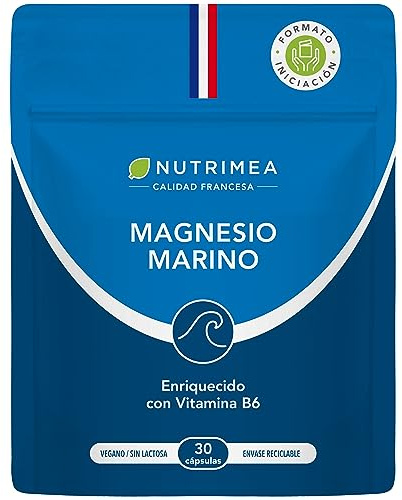 Magnesio Marino | Con Vitamina B6 | 30 Cápsulas Veganas | Contra el cansancio y el estrés | Mejora las funciones cognitivas | Contra los trastornos del sueño | Sin gluten | Nutrimea