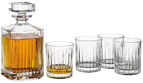 Gouveo Set da Whisky - Caraffa con 4 Bicchieri Abbinati in Vetro di Alta Qualità - Ottimo Regalo per Uomini e Amanti del Whisky per Pasqua