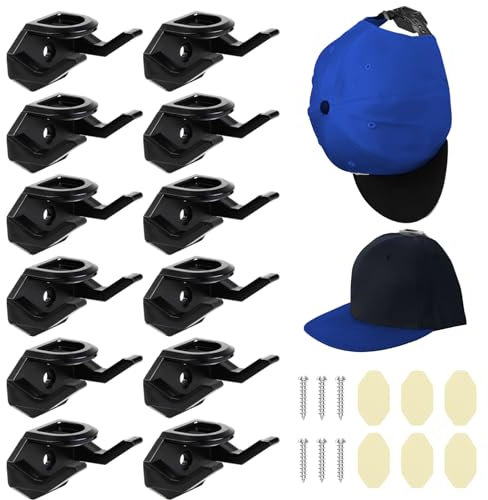 POFIBO Cap Halterung Wand, 16 Stück Huthalter Selbstklebende Kappenhalter für Wandmontage, Platzsparender Cap Organizer, Ideal für Basecaps Hüte Mützen und Zubehör (Schwarz)