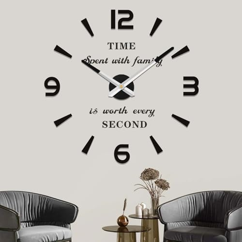Vangold Orologio da Parete Moderno Grande orologio da Parete Senza Cornice con Specchio 3D Adesivo fai da te per Decorare la Parete Vuota di Casa