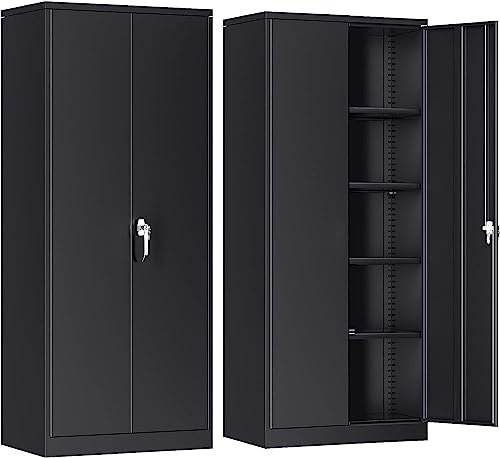 SUPEER Aktenschrank,Metallschrank mit 4 höhenverstellbaren Fachböden,Stahlblech Pulverbeschichtung,Stahlschrank für Werkzeuge,Garage180 x 80 x 40 cm（schwarz）