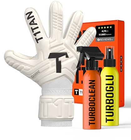 T1TAN Classic 1.0 White-Out Junior Turbogrip & Turboglu – målvaktshandskar för barn med handskar och Grip Booster – utan fingerskydd – fotbollshandskar för målvakt – storlek 6