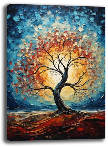 Printerland Quadro Moderno Verticale soggiorno ALBERO della VITA Sole Astratto Quadri moderni da Parete Stampa su tela Canvas Decorazione Murale muro Arredo Camera da letto Salone (15, 30x40 cm)