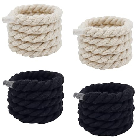 Kapokr 2 Paar Dicke Schnürsenkel für Air Force 1 180cm Rope Laces 10mm Rund Gedrehte Fat Laces Baumwollkordel DIY-Anpassungszubehör für Turnschuhe, Weben (Schwarz und Beige)